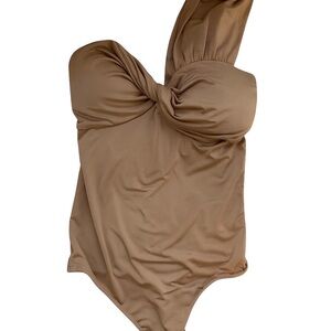 Express Tan Ruched Bodysuit – Size XS